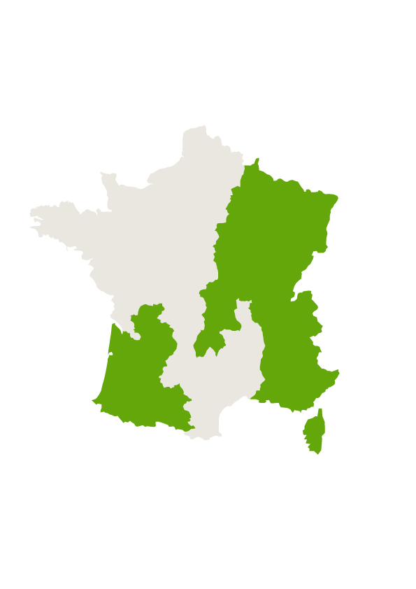 Carte des départements concernés par Mutualia Territoires Solidaires 